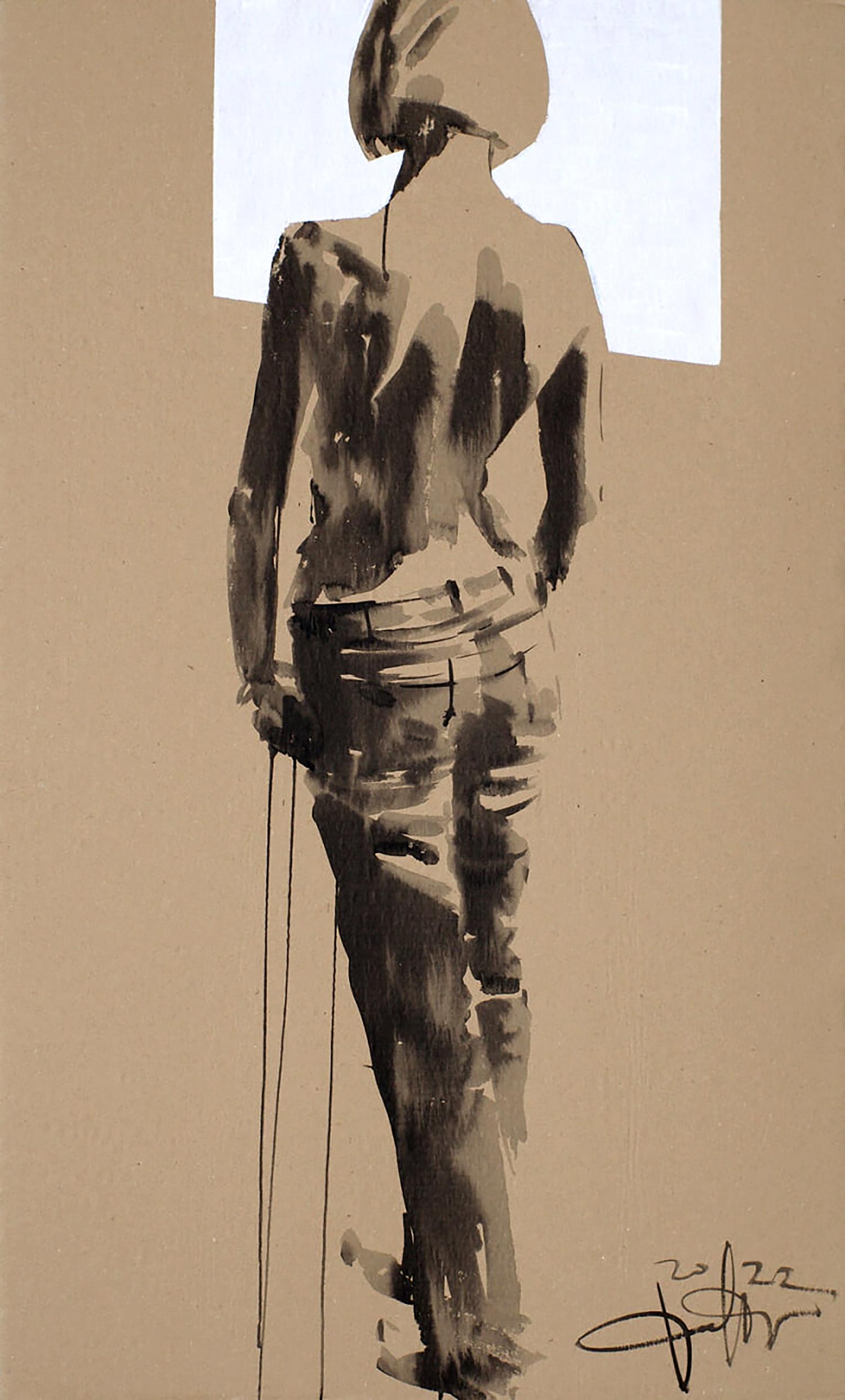 Monochromatic ink wash of Dima Filatov acrylic painting Step figure