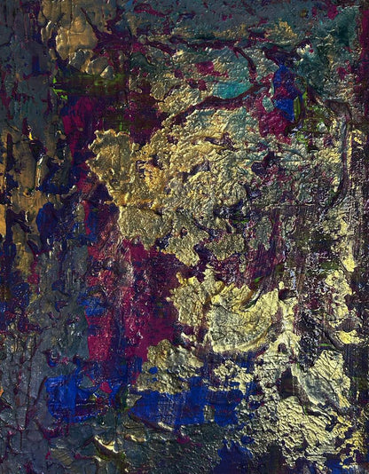 Abstract impasto acrylic painting Golden lilac by Olga Melezhik