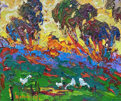 Vibrant Oleksiy Ivanyuk oil painting of green fields and colorful trees