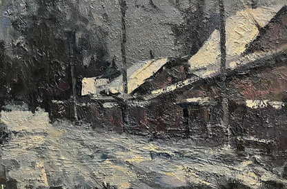 Oil painting Quiet Village by Volodymyr Pashchenko snowy scene