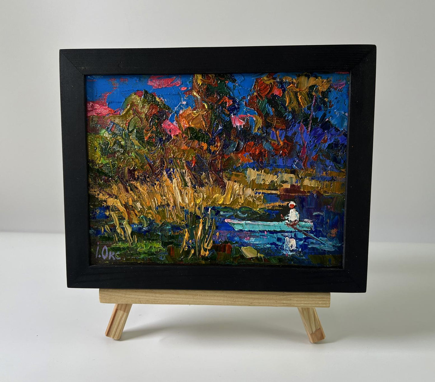 Oil painting Boat in the swamp by Oksana Ivanyuk in black frame