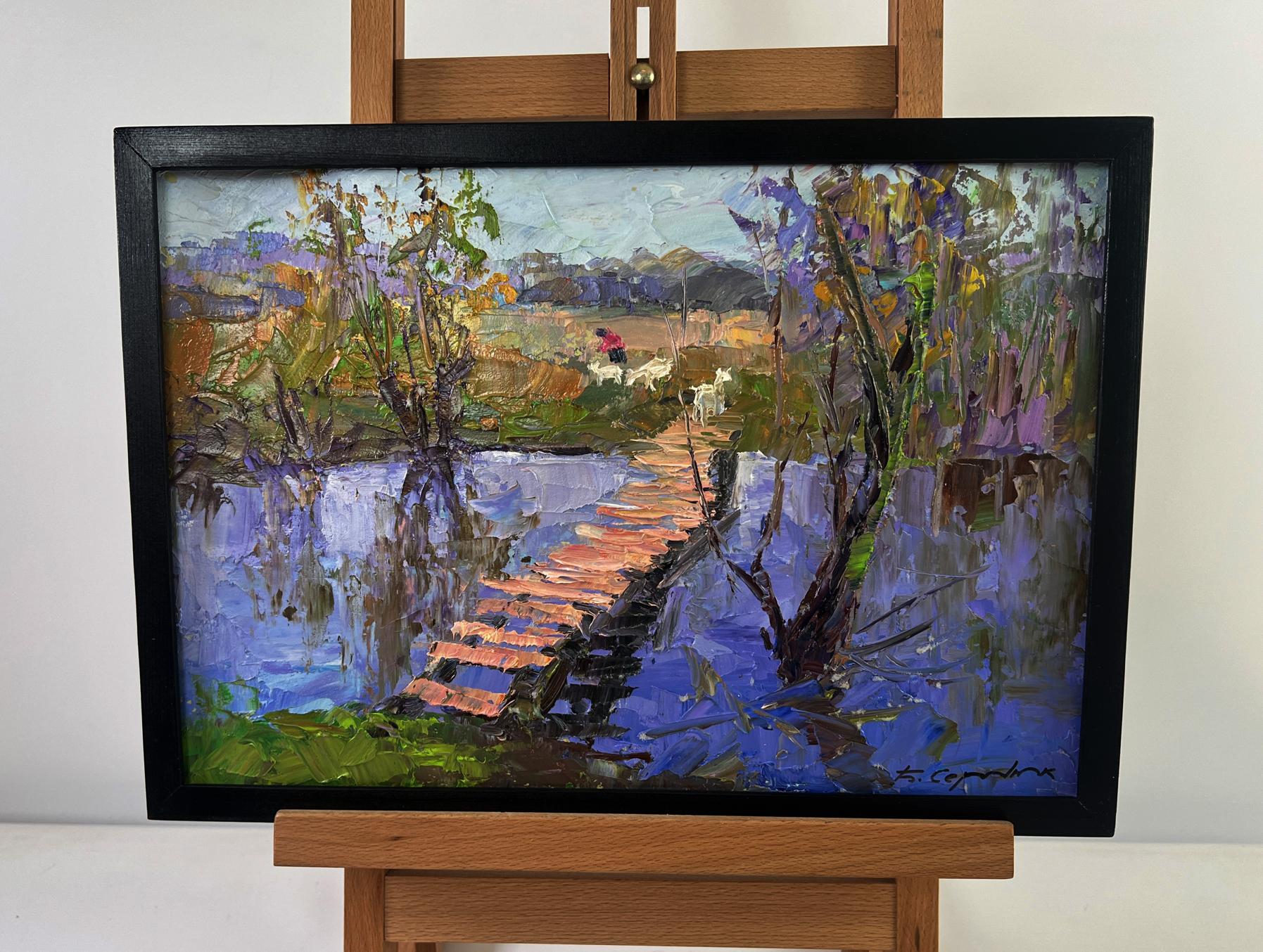 Oil painting Path between two banks by Boris Serdyuk in black frame