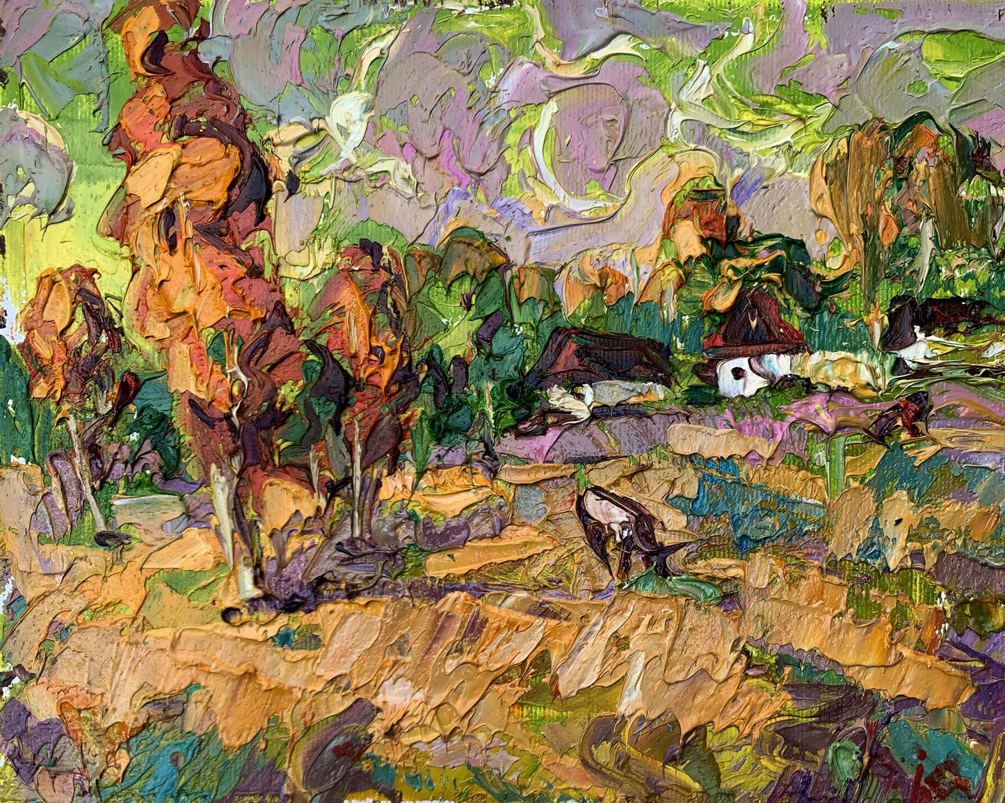 Vibrant impressionist oil painting of grazing cows by Ivanyuk Oleksiy