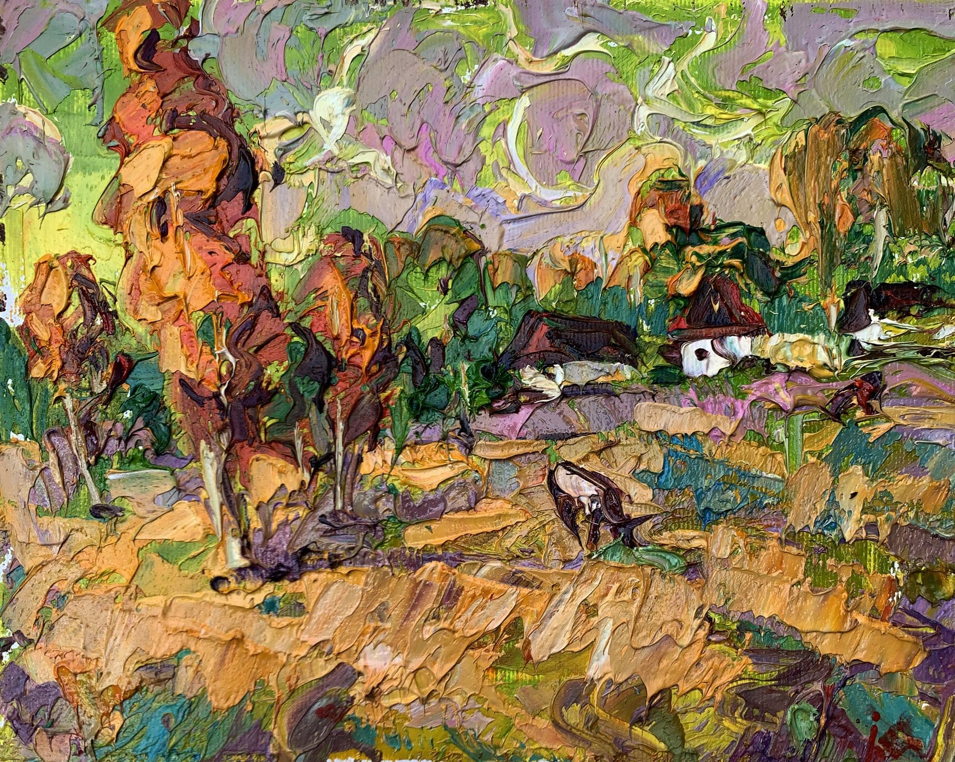 Vibrant impressionist oil painting of grazing cows by Ivanyuk Oleksiy
