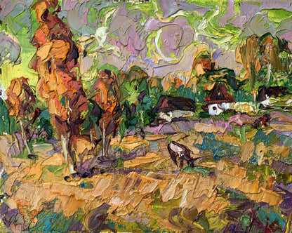 Vibrant impressionist oil painting of grazing cows by Ivanyuk Oleksiy