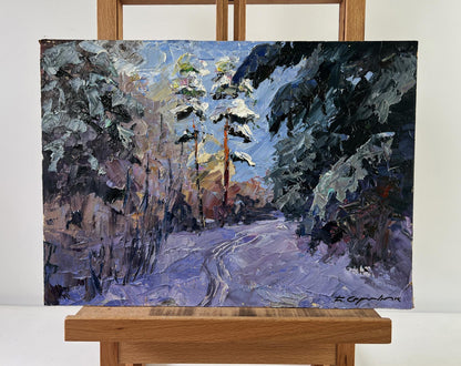 Oil painting Among the Winter Trees by Boris Serdyuk, snowy landscape