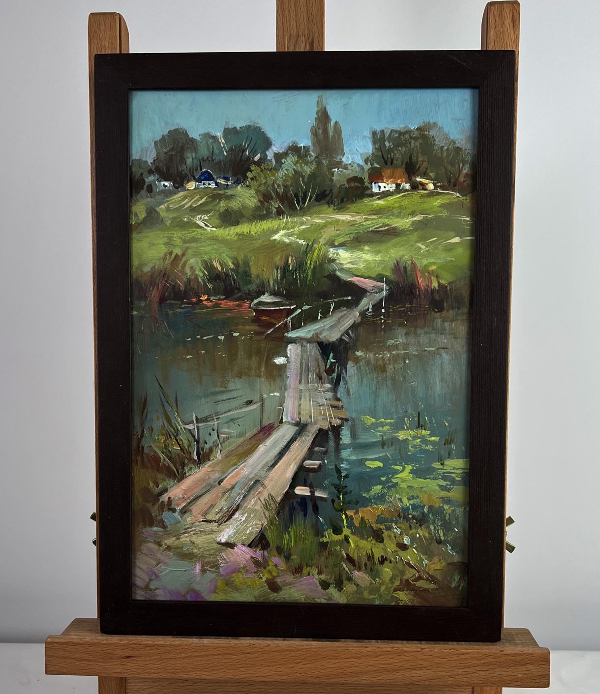Oil painting Bridge to the village by Yuriy Suprunchuk in frame
