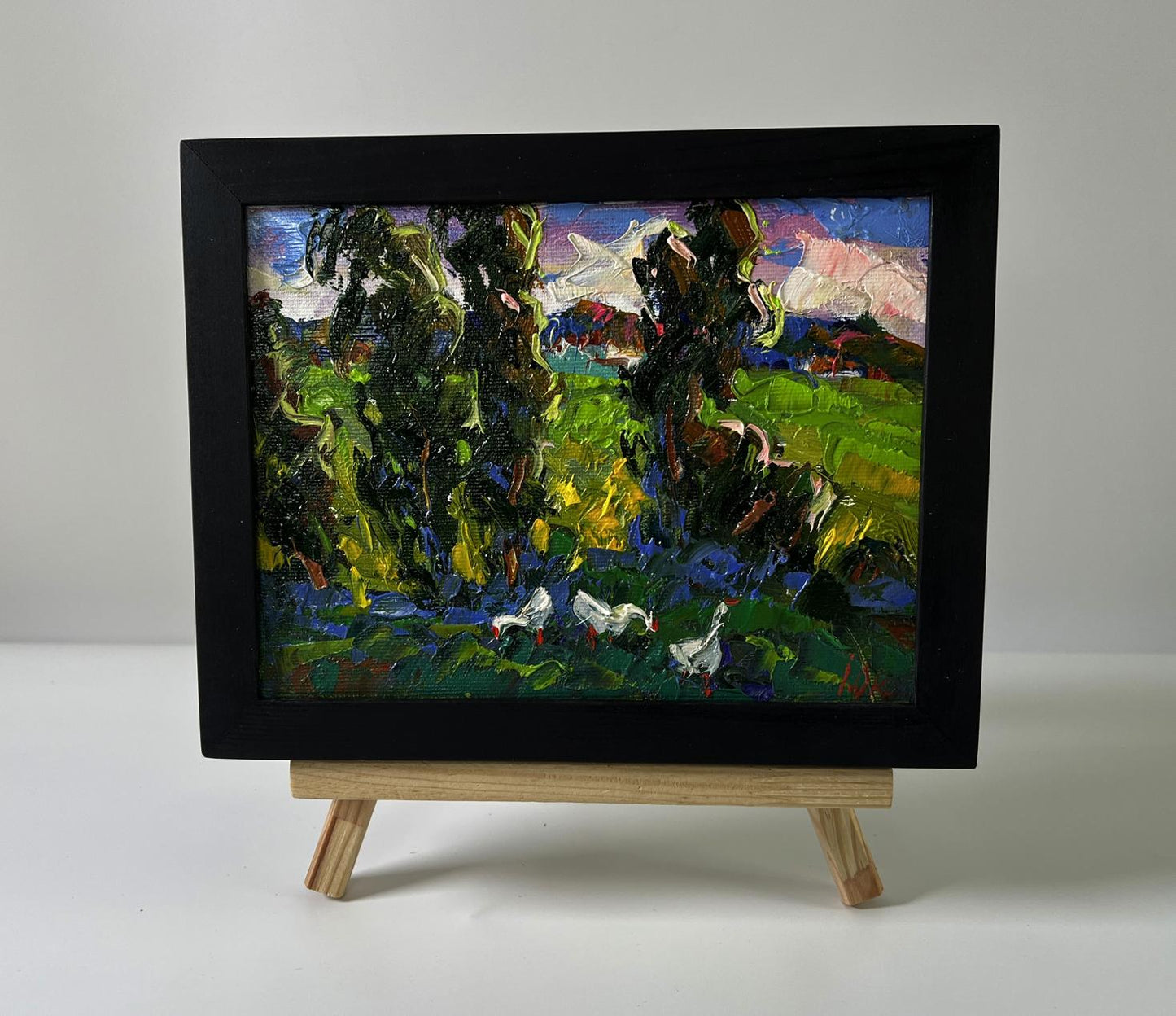 Oil painting Geese under the trees by Oksana Ivanyuk with ducks