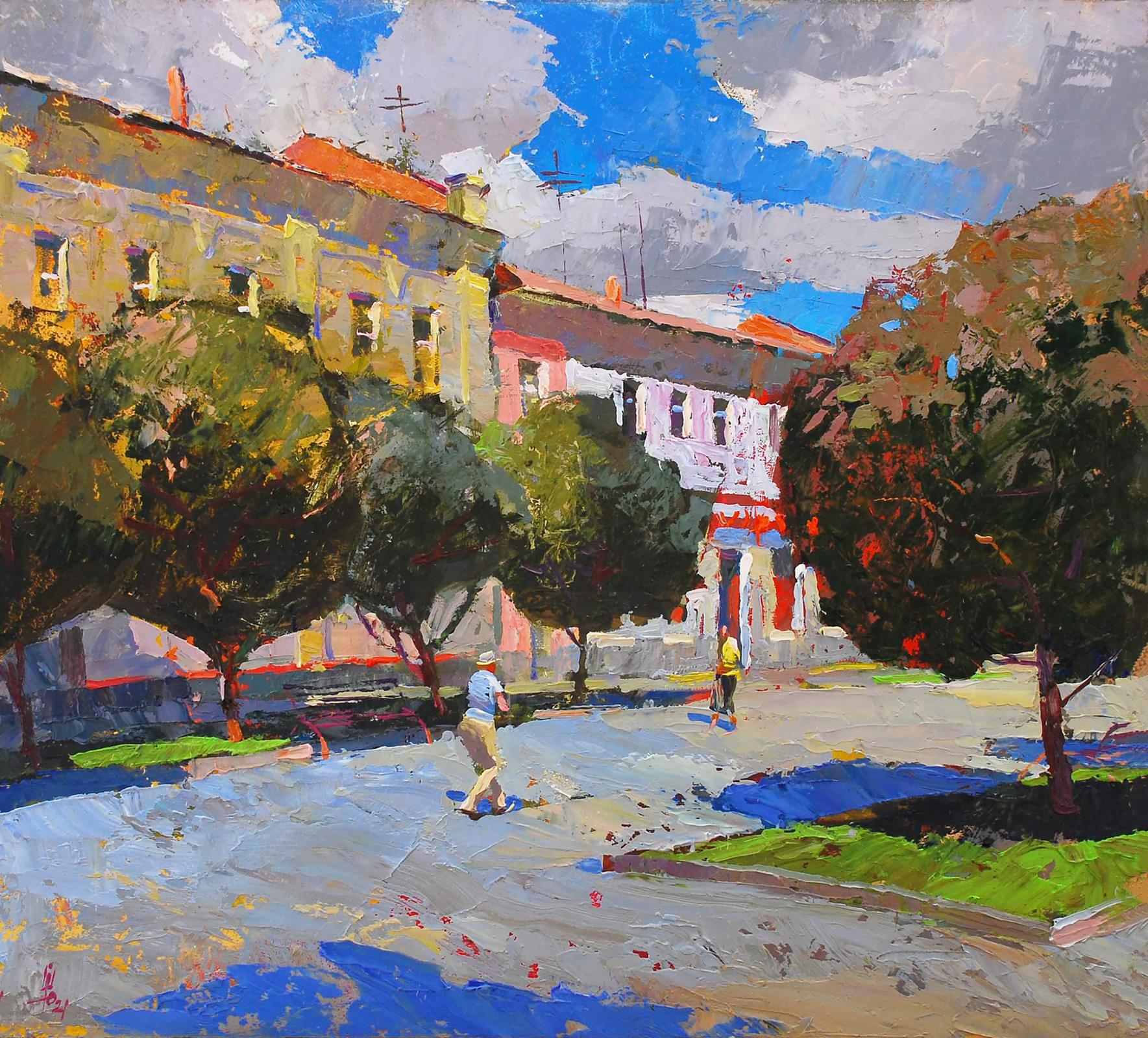 Vibrant impressionist oil painting Summer in the city by Egor Shvachunov