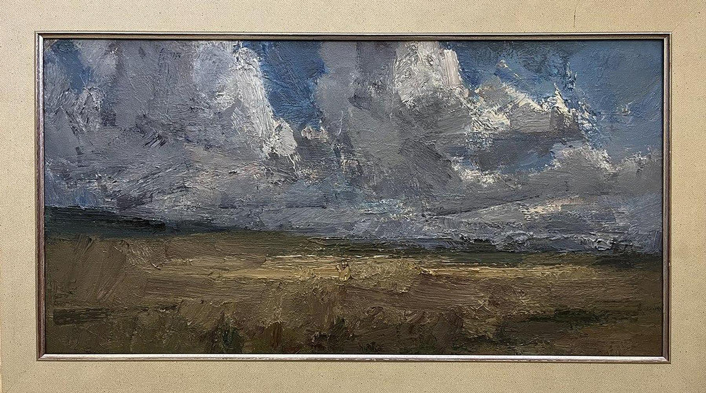 Oil painting Clouds over the field by Arsen Rustamov with dramatic sky