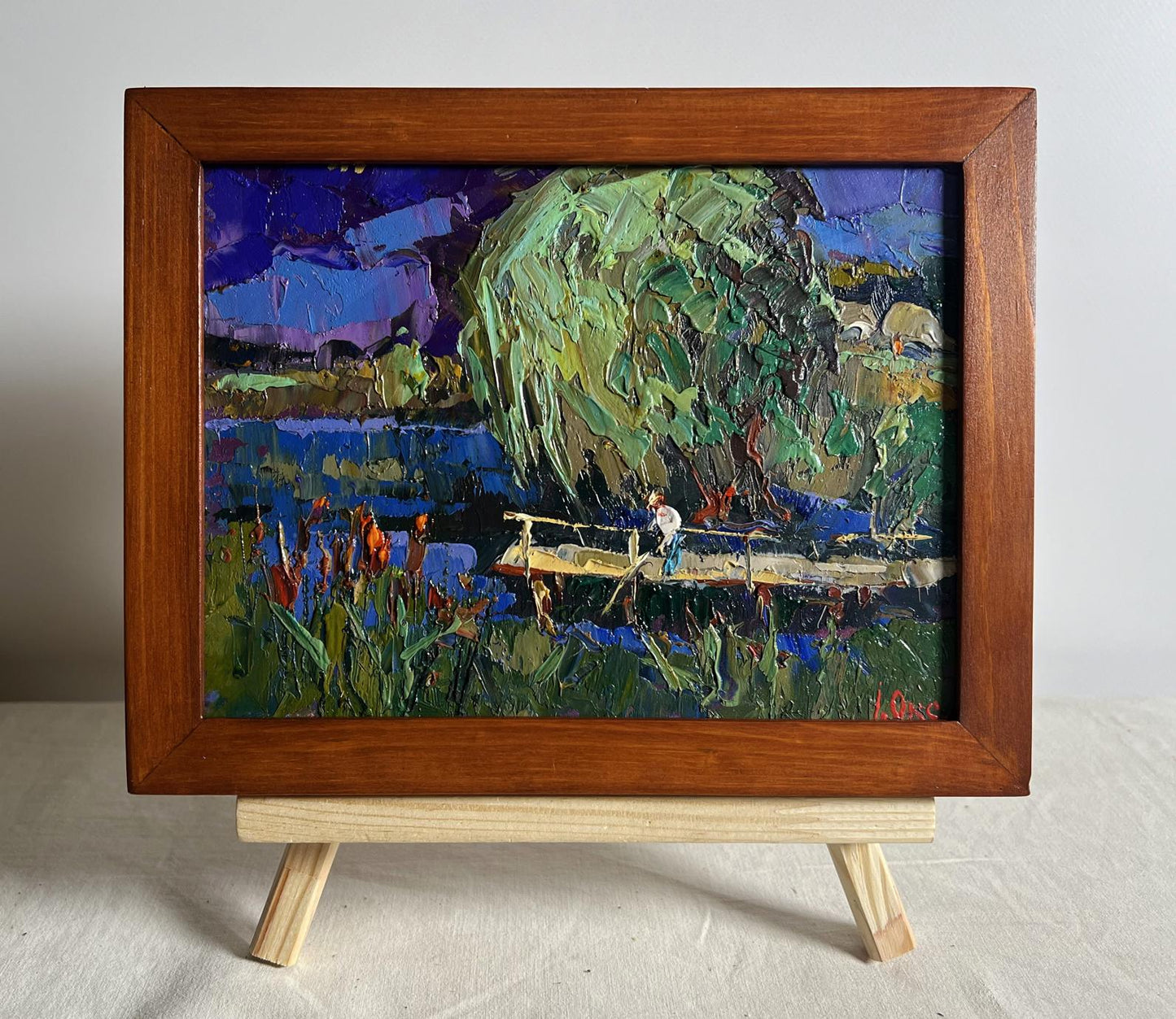 Oil painting At the night lake by Oksana Ivanyuk in wooden frame