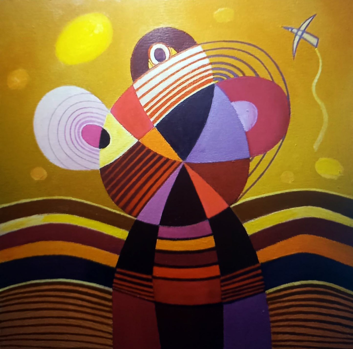 Vibrant oil painting Toy by Alexander Strashevich, geometric stripes