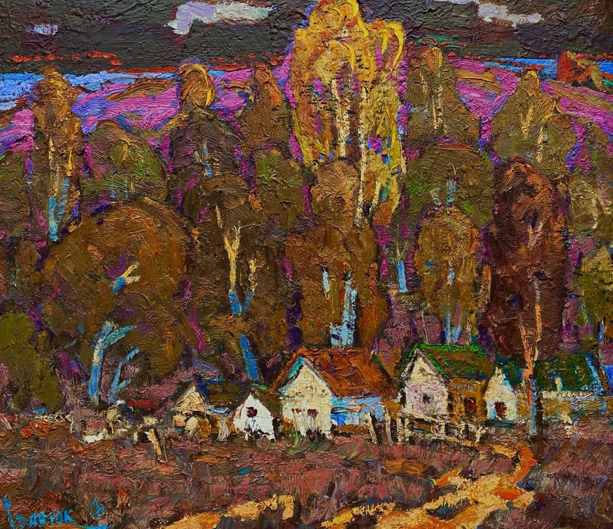 Vibrant impressionist oil painting Evening gold of the forest by Oleksiy Ivanyuk