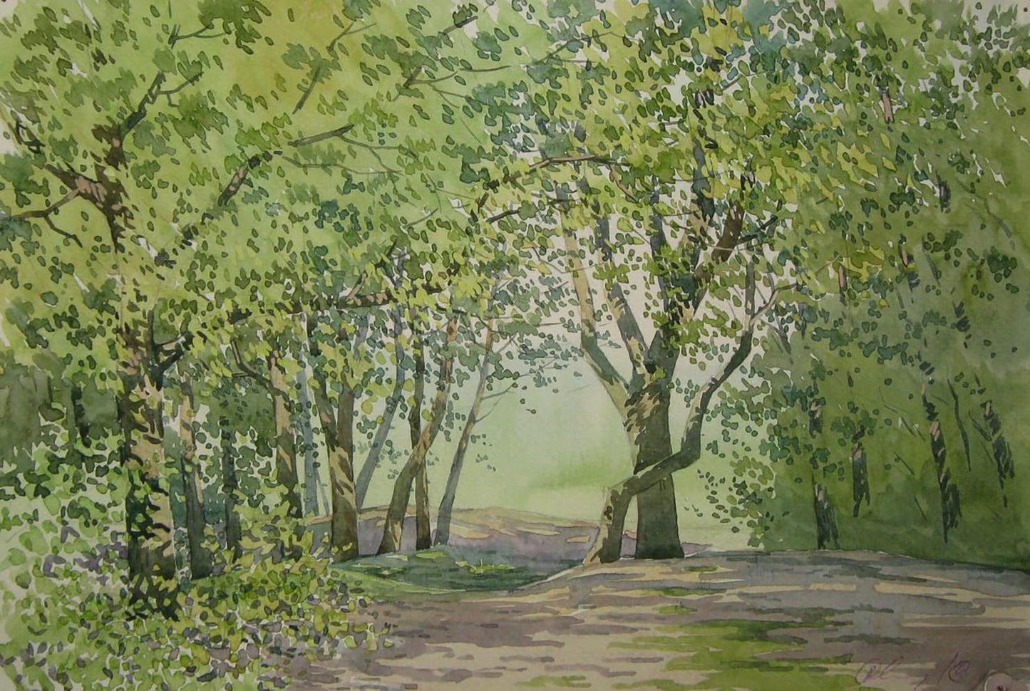 Watercolor painting In the green forest by Valery Savenets