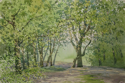 Watercolor painting In the green forest by Valery Savenets