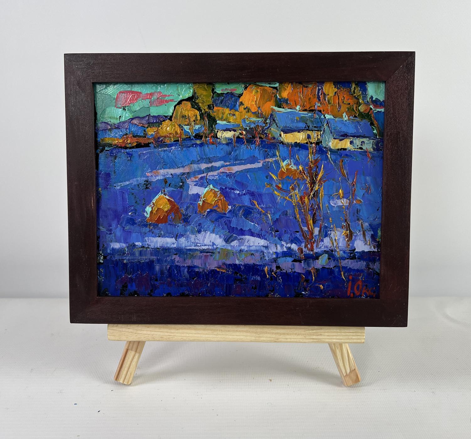 Oil painting Frosty stars in evening sky by Oksana Ivanyuk in dark frame