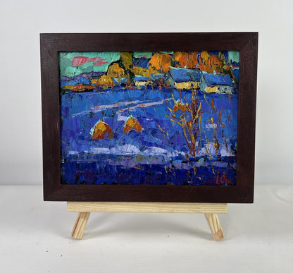 Oil painting Frosty stars in evening sky by Oksana Ivanyuk in dark frame