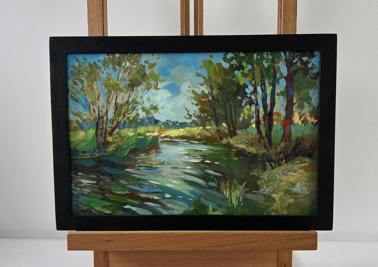 Framed impressionist oil painting Quiet forest river by Yuriy Suprunchuk