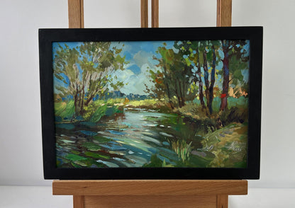 Framed impressionist oil painting Quiet forest river by Yuriy Suprunchuk