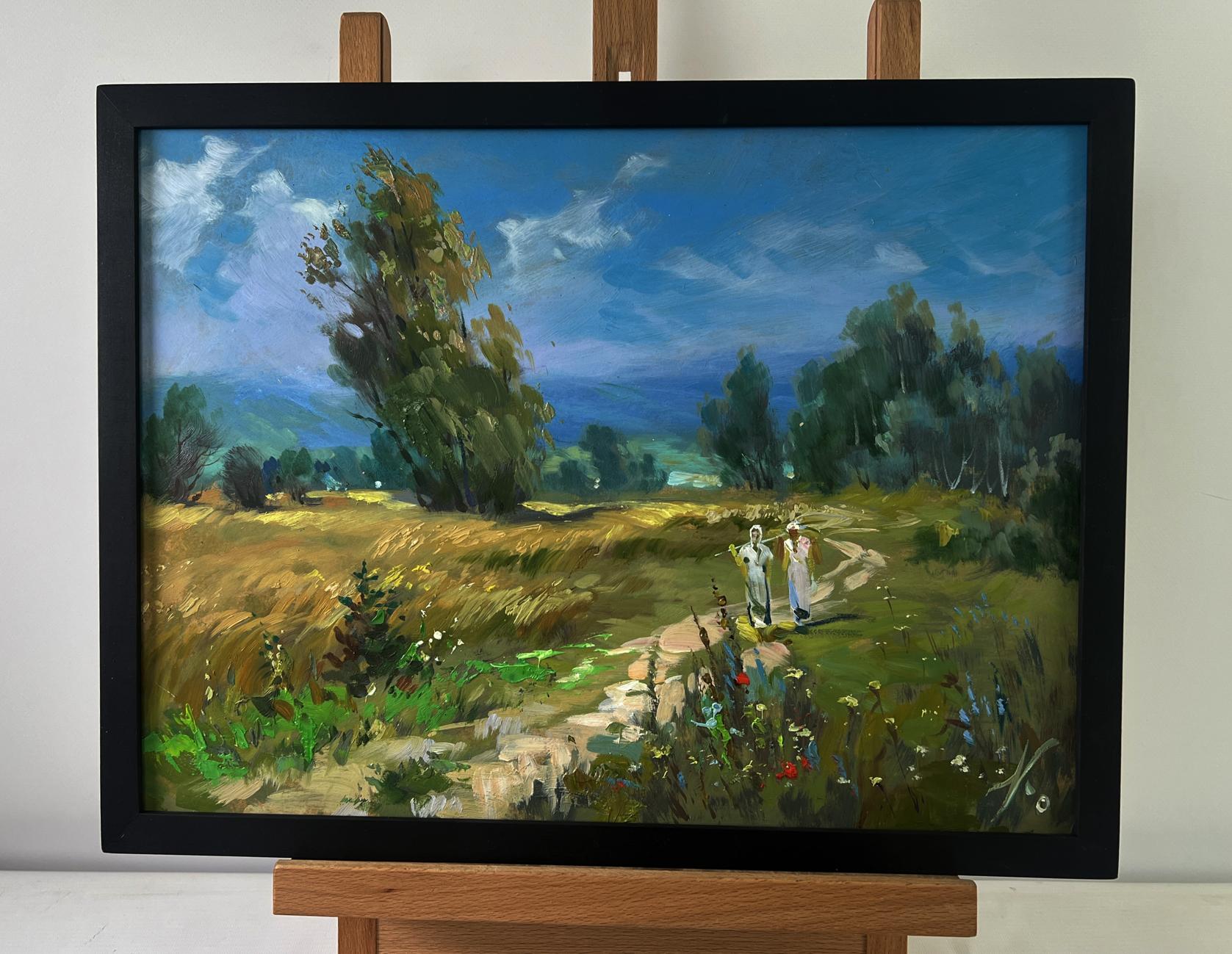 Framed oil painting of light breeze on flower field by Yuriy Suprunchuk
