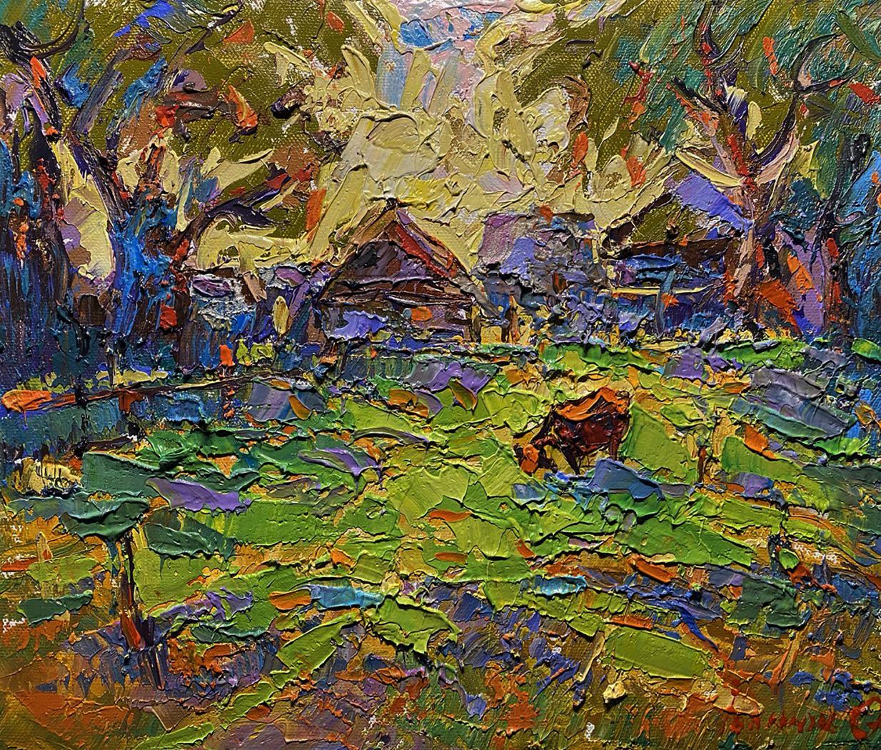 Vibrant impressionist oil painting On the pasture in the meadows by Oleksiy Ivanyuk