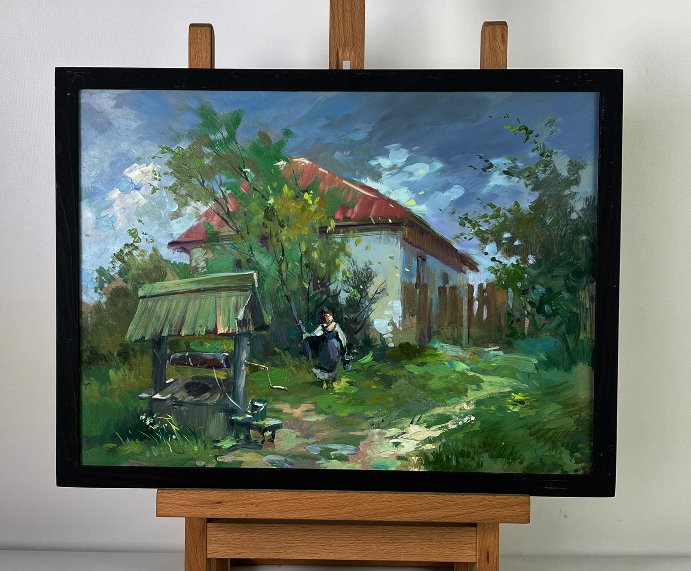 Oil painting Village well by Yuriy Suprunchuk in black frame
