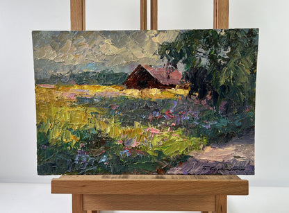 Oil painting Warmth in the Air by Boris Serdyuk on wooden easel