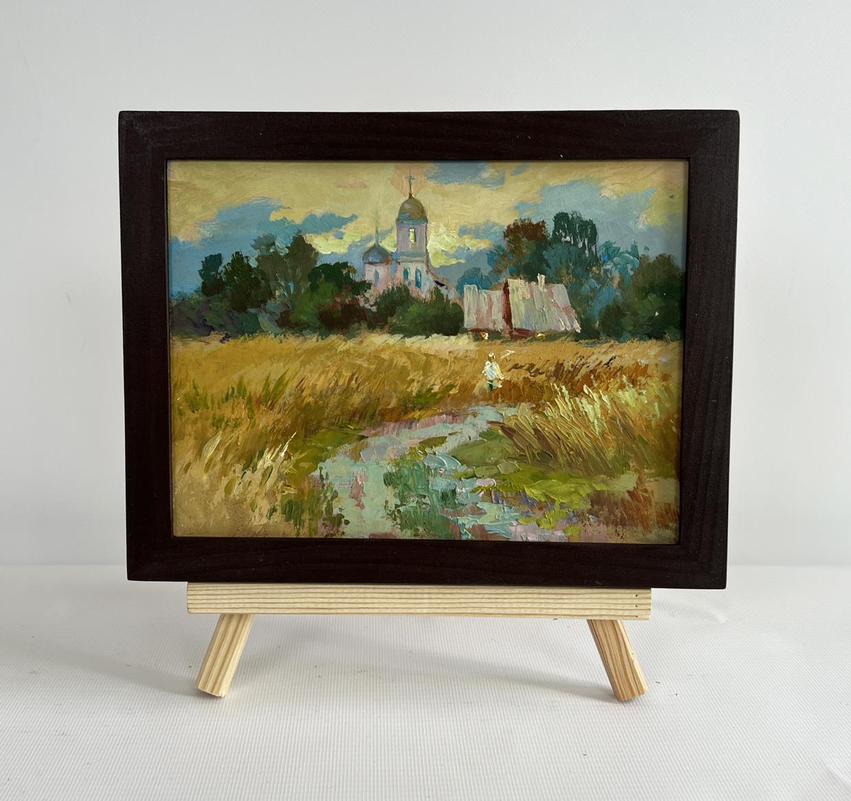 Oil painting Golden fields and sunset by Yuriy Suprunchuk framed