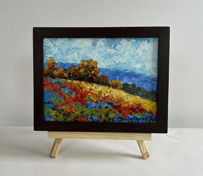 Oil painting Autumn palette of nature by V. Zadorozhnya in black frame