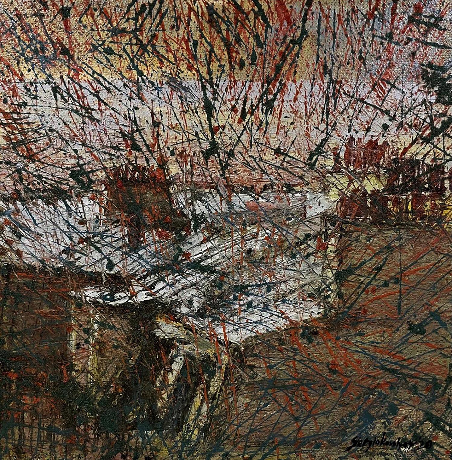 Abstract expressionist oil painting Shimmering in the city by Serhiy Kovalev