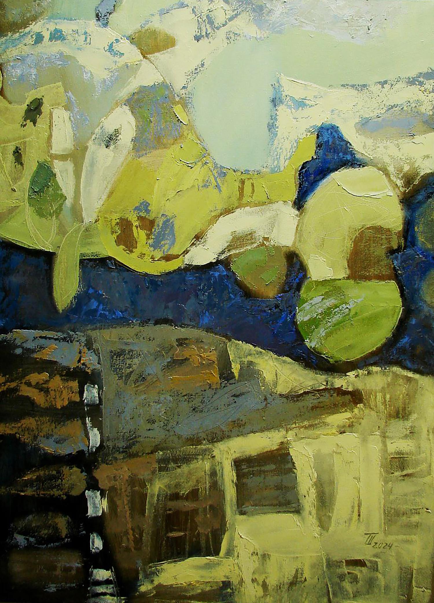 Oil painting Big Fish by Tatyana Shulyak with bold yellow, green, blue strokes