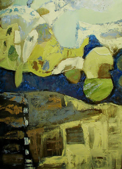 Oil painting Big Fish by Tatyana Shulyak with bold yellow, green, blue strokes