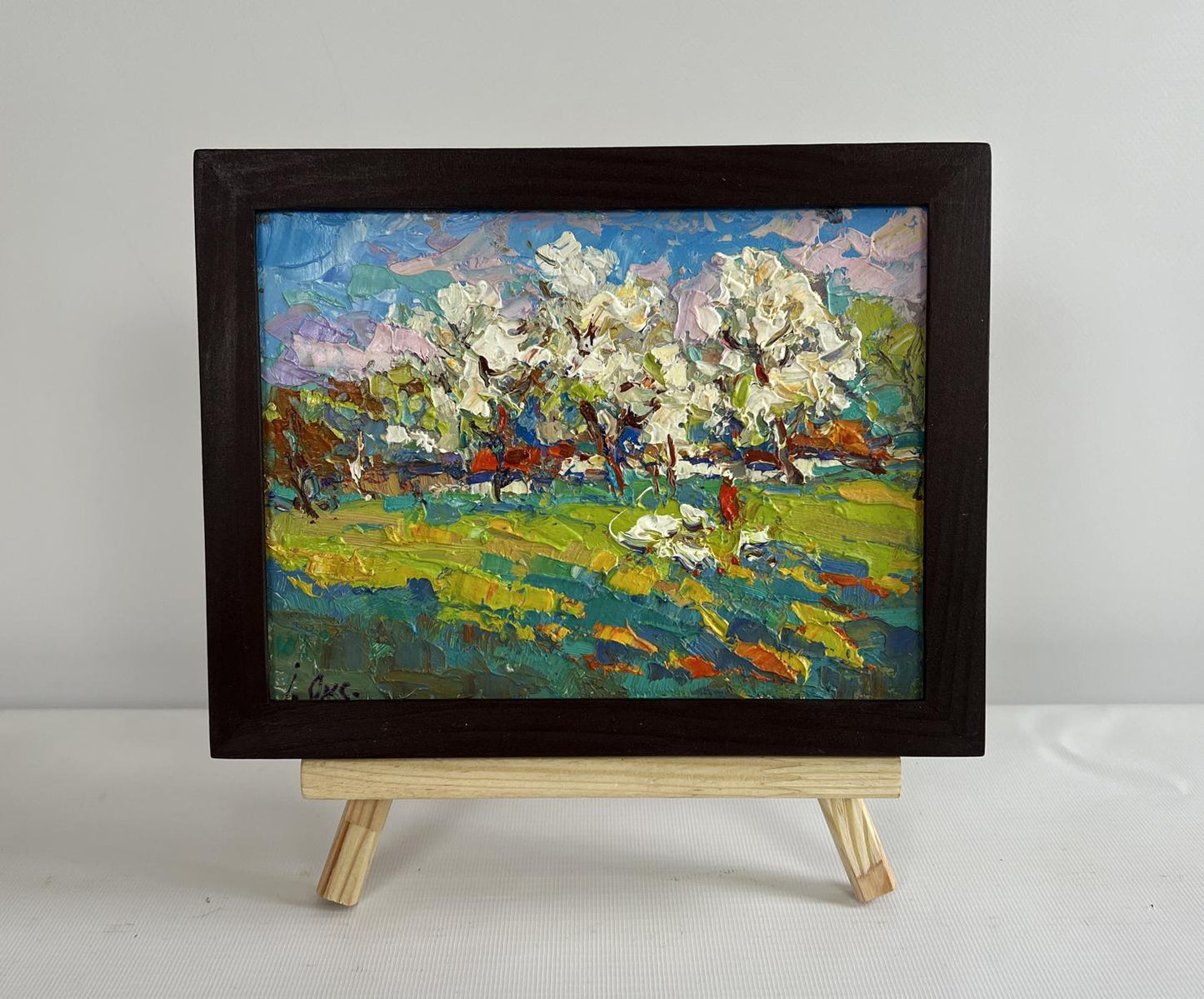 Vibrant impressionist oil painting Spring has come by Oksana Ivanyuk in dark frame