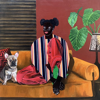 Acrylic painting Solemn dialogue by Akintomide Akinshola vibrant figure