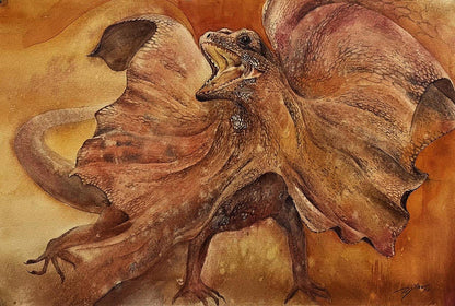 Watercolor painting of Cloaked lizard by Dmytro Startsev