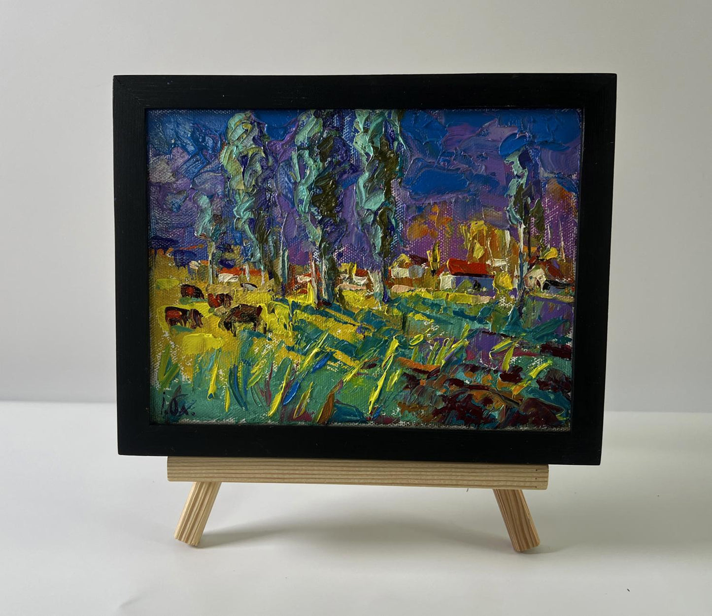 Oil painting Country Nights by Oleksiy Ivanyuk in black frame