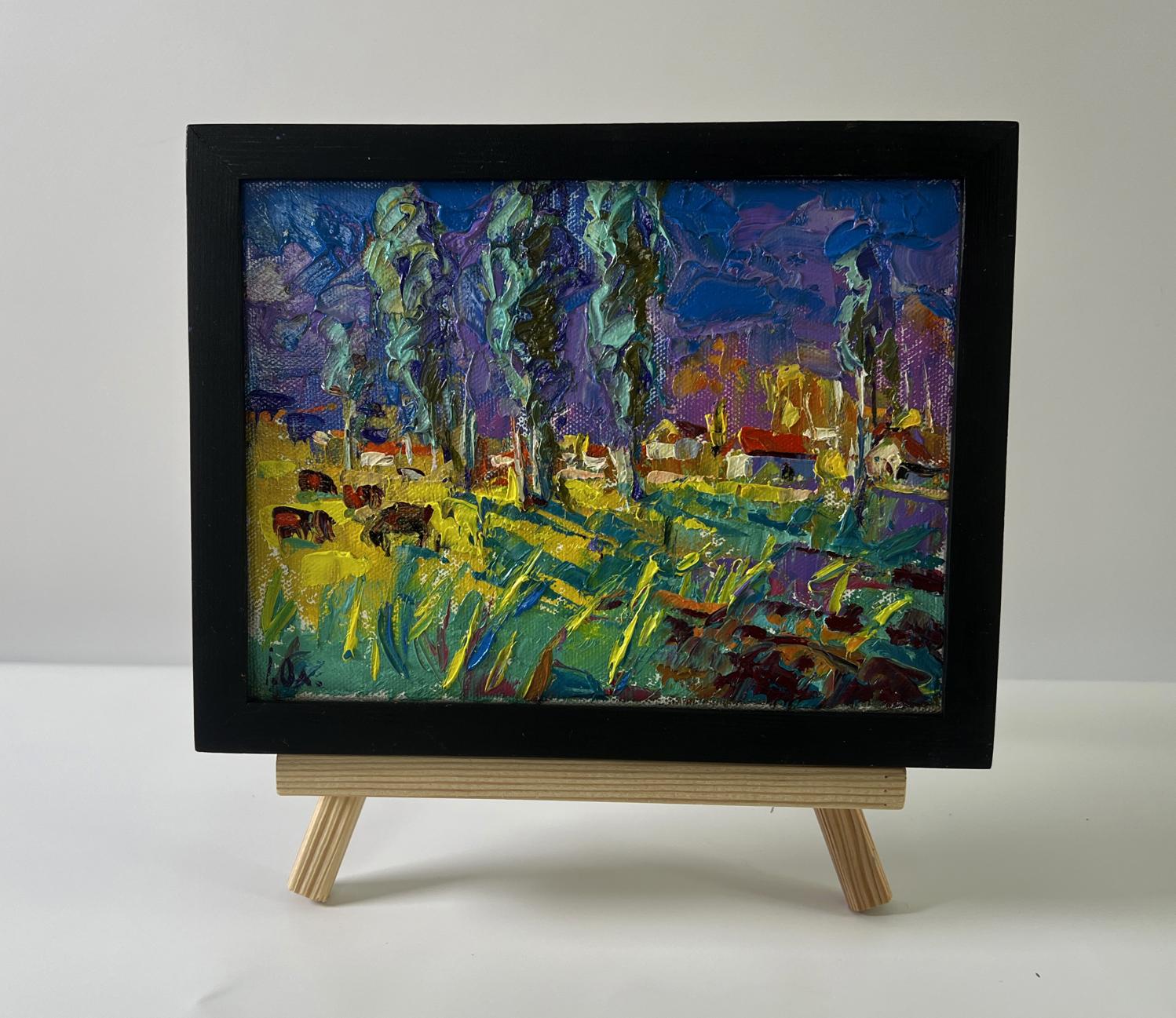 Oil painting Country Nights by Oleksiy Ivanyuk in black frame