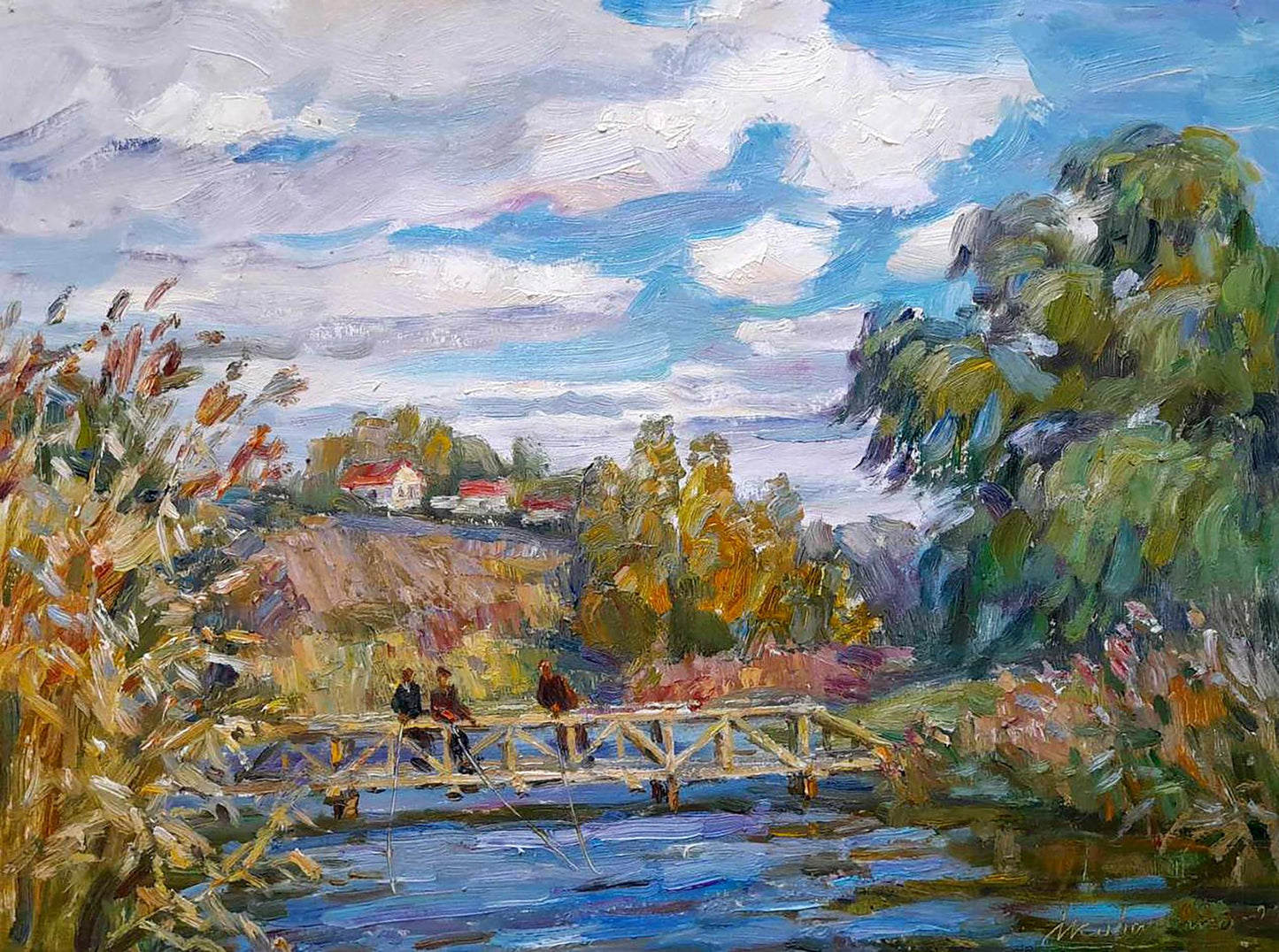 Oil painting Fishermen on the bridge Kovalenko Ivan Mikhailovich