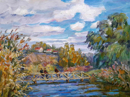 Oil painting Fishermen on the bridge Kovalenko Ivan Mikhailovich