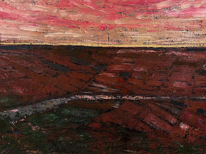 Oil painting Crimson Sunset by Serhiy Kovalev, textured abstract landscape