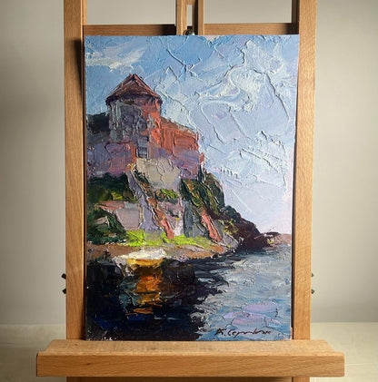 Oil painting Fortress by the Sea by Boris Serdyuk cliffside tower