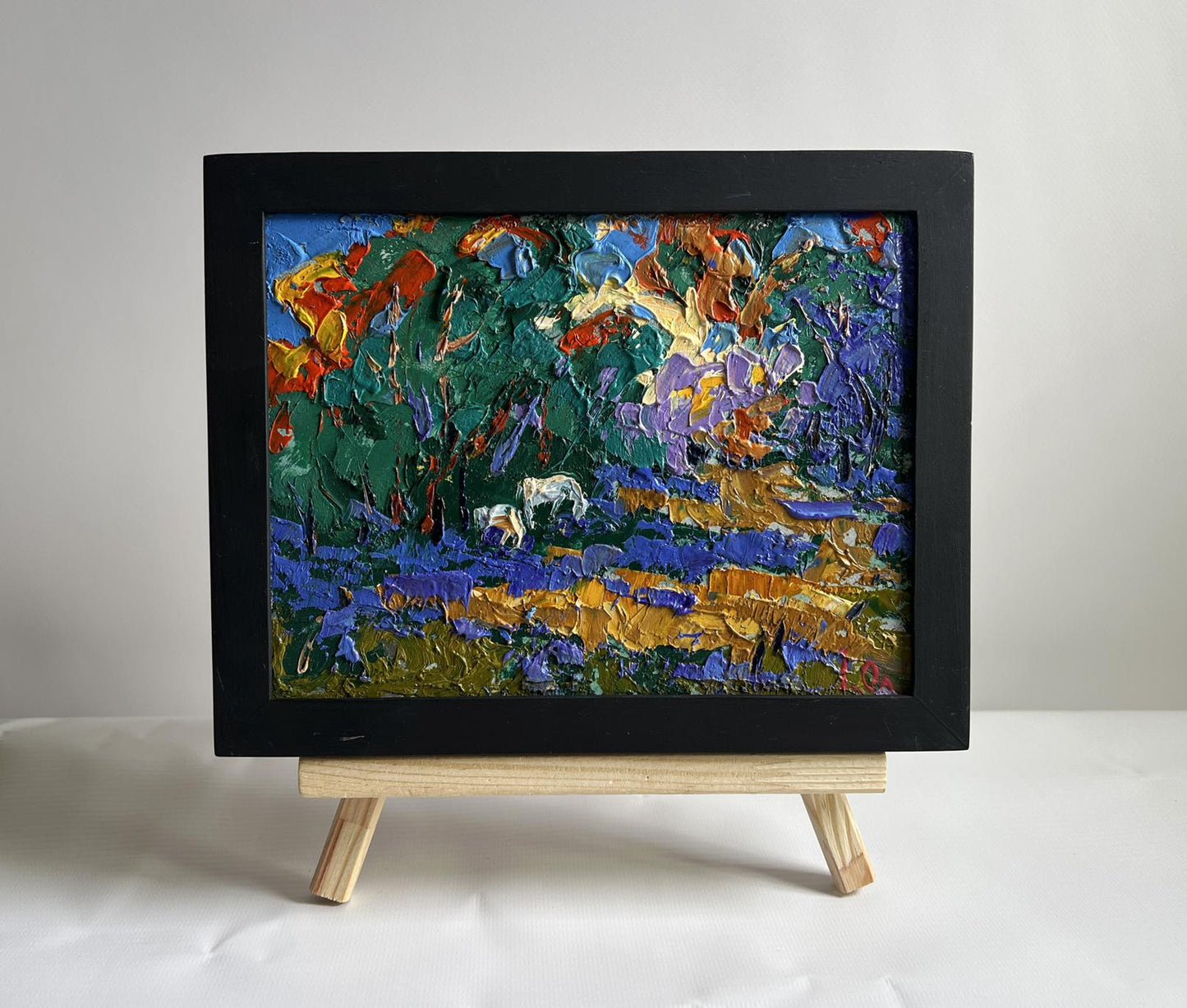 Oil painting In a forest clearing by Oleksiy Ivanyuk in black frame