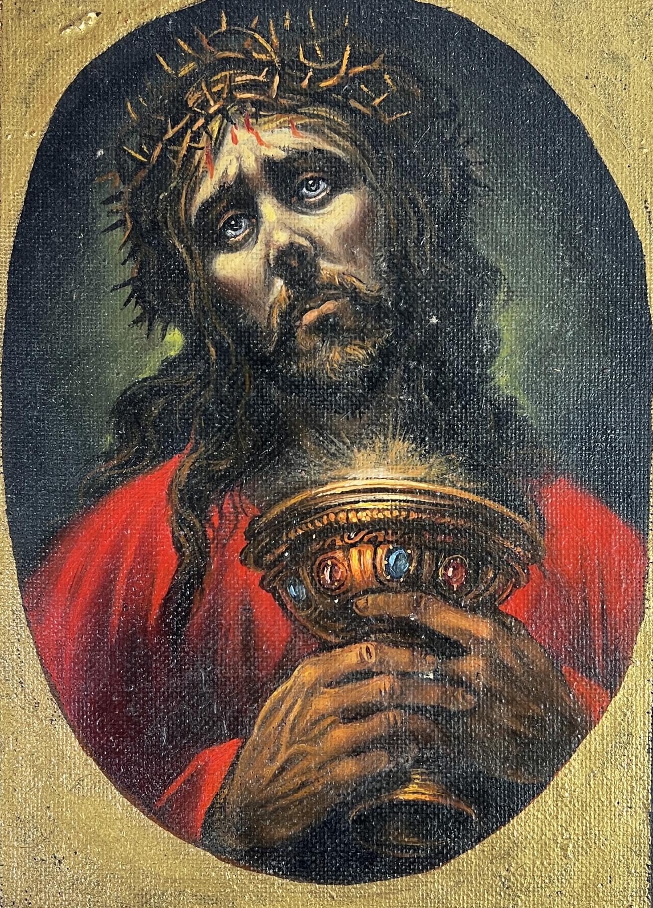 Oil painting portrait of Jesus by Alexander Litvinov with golden chalice