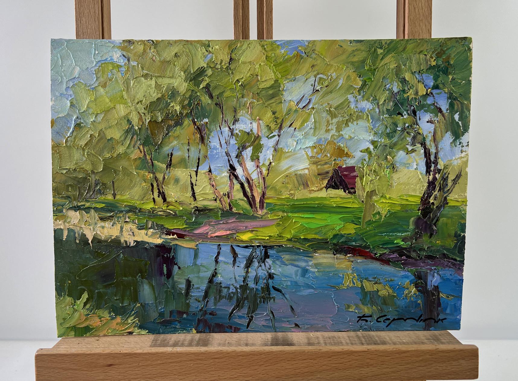 Vibrant impasto oil painting Willows over the water by Boris Serdyuk