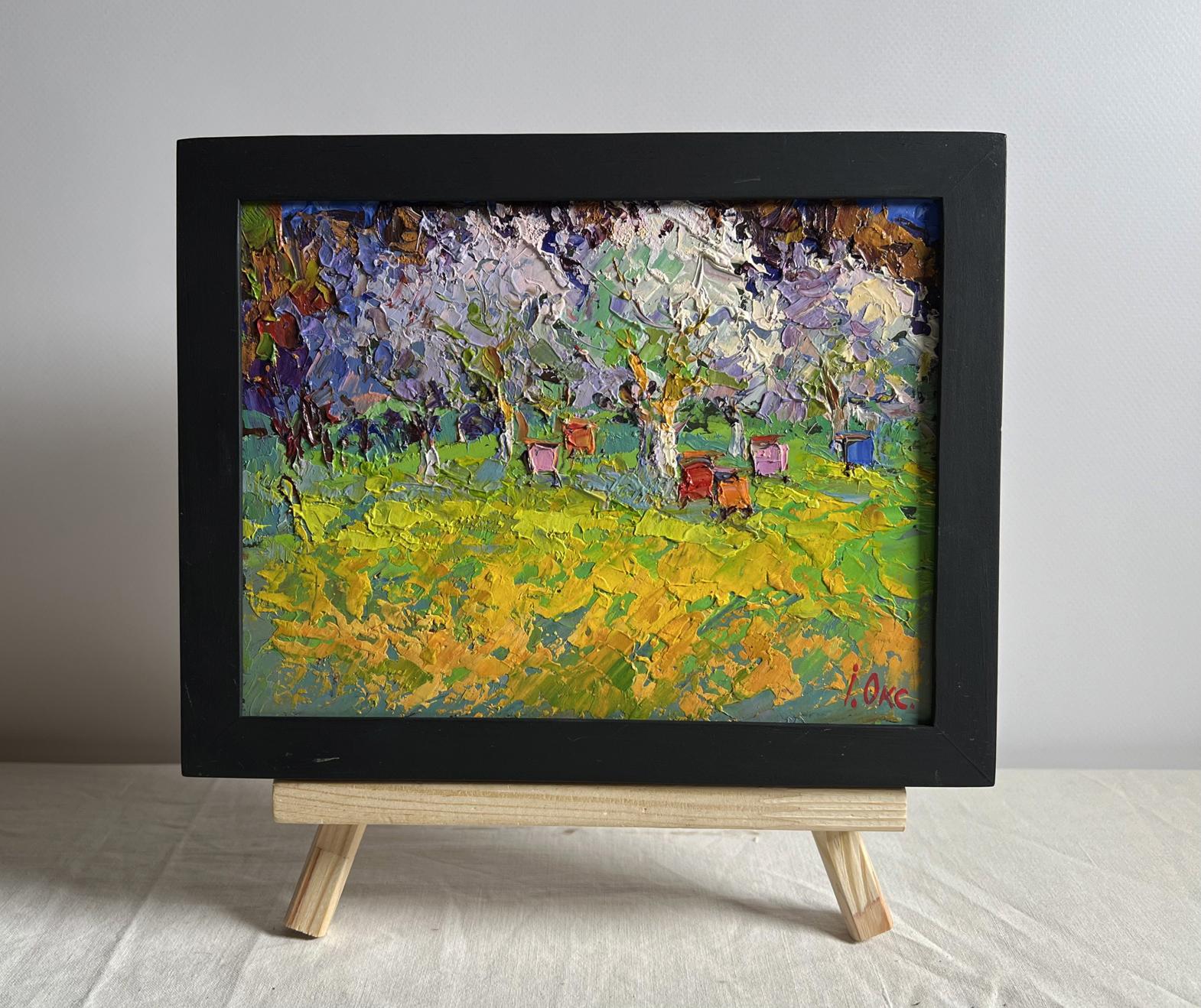 Oil painting Spring apiary by Oksana Ivanyuk in black frame