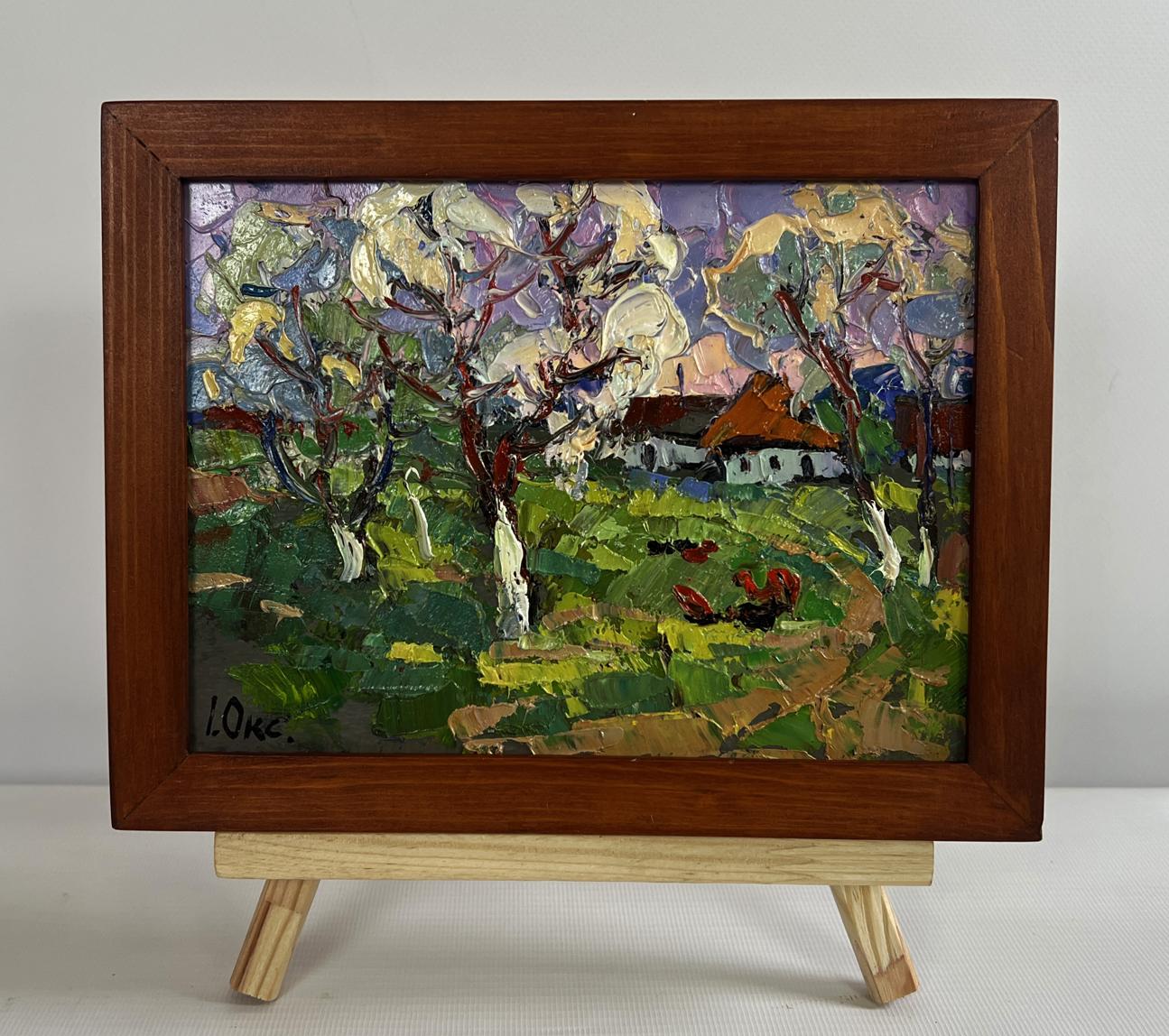 Oil painting Spring scent of nature by Oksana Ivanyuk in rustic brown frame