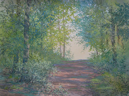 Serene watercolor Path in the summer forest by Valery Savenets