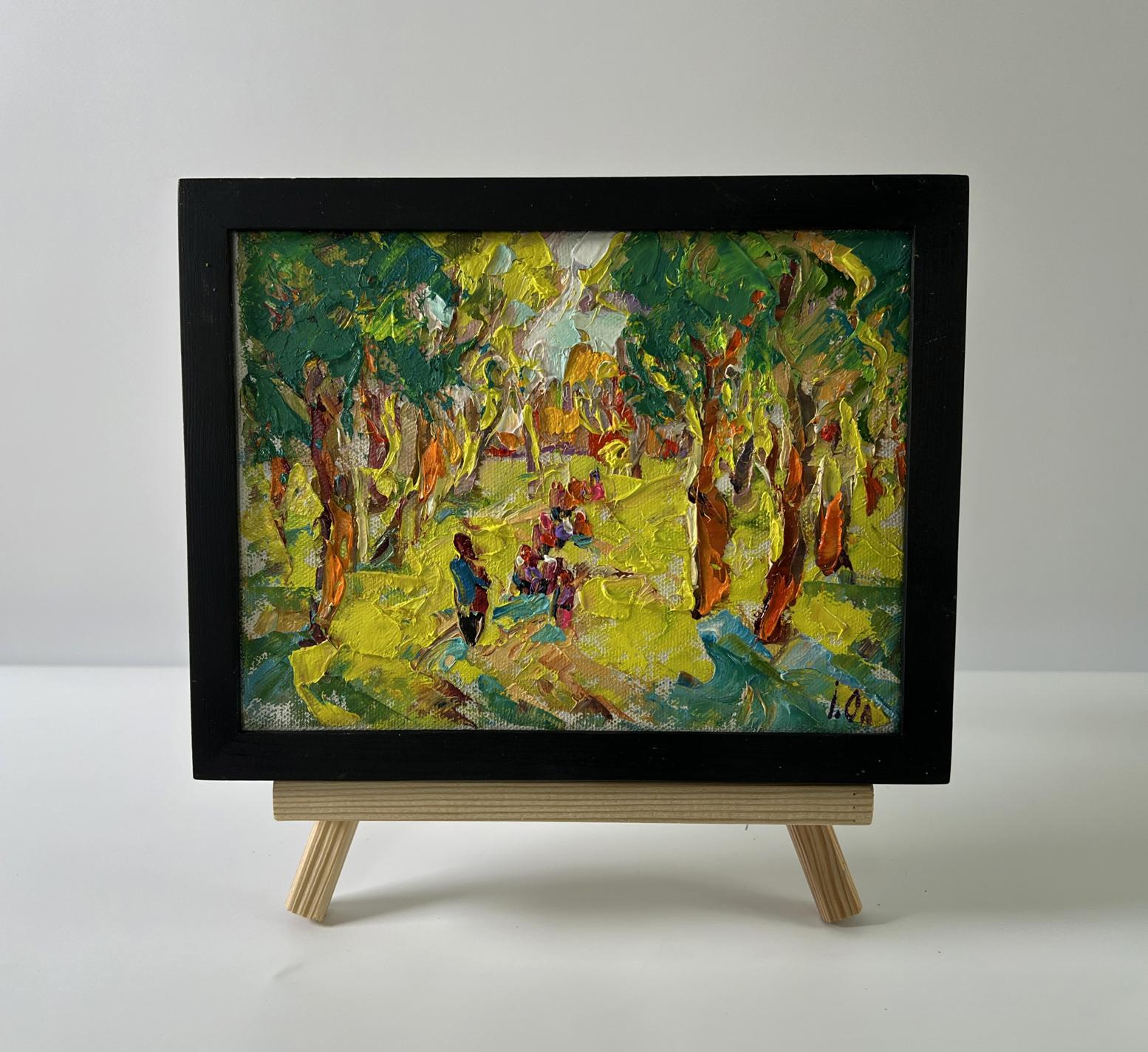 Oil painting On a walk in the forest by Oleksiy Ivanyuk in black frame