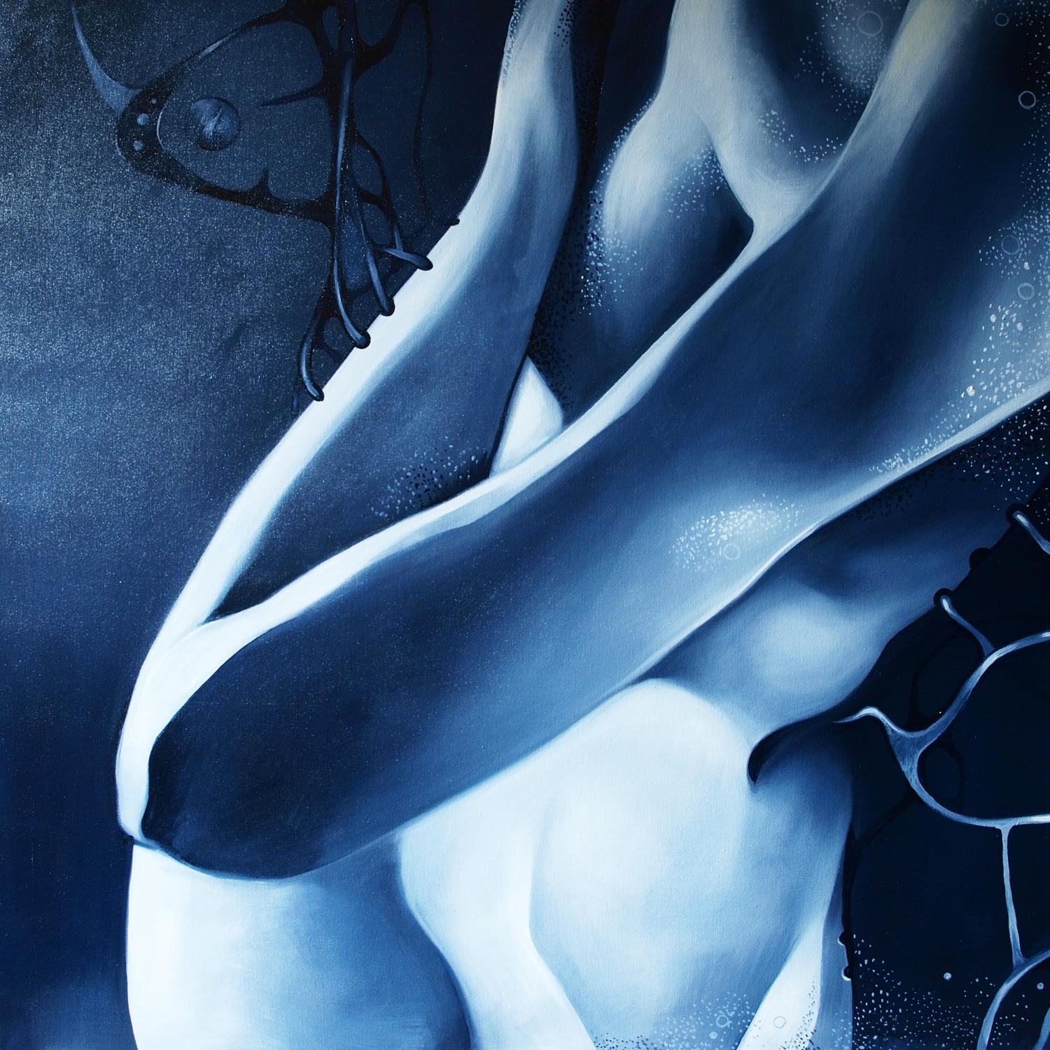 Abstract blue Touching Bodies oil painting by Konsta G. Amelinn
