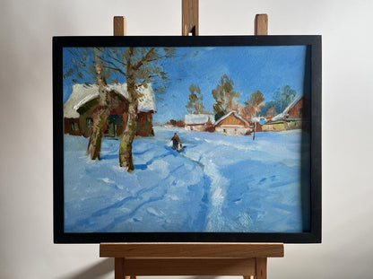 Framed oil painting Quiet Village in Winter by Yuriy Suprunchuk
